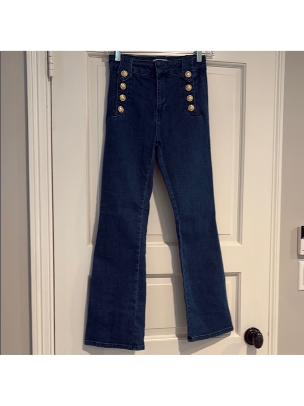 10 Crosby Derek Lam Blue Flare Jeans with Gold Buttons